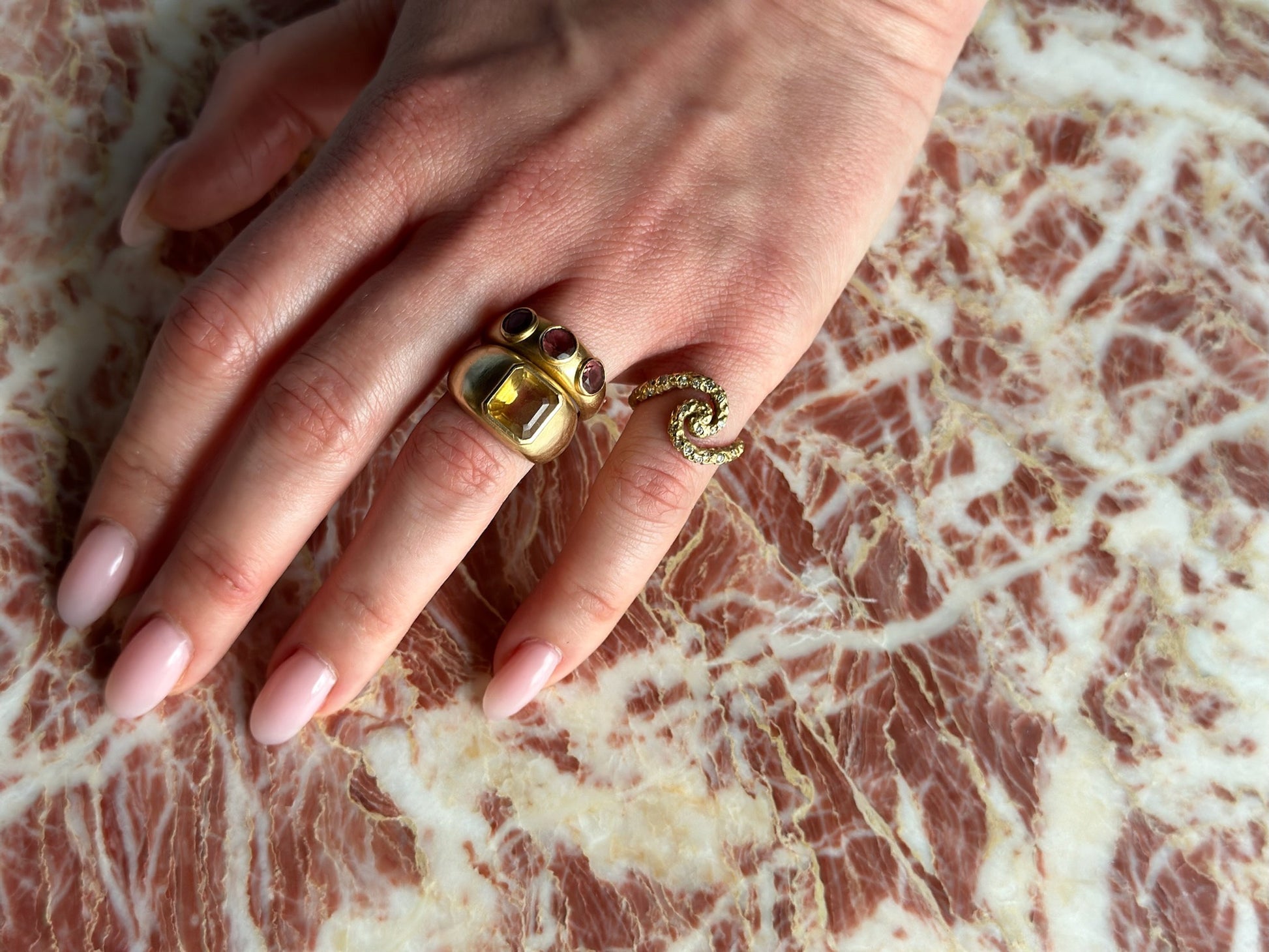 Kaja Erika Jorgensen, 18k gold, Madly/ Deeply/ Forever Ring as pinky ring