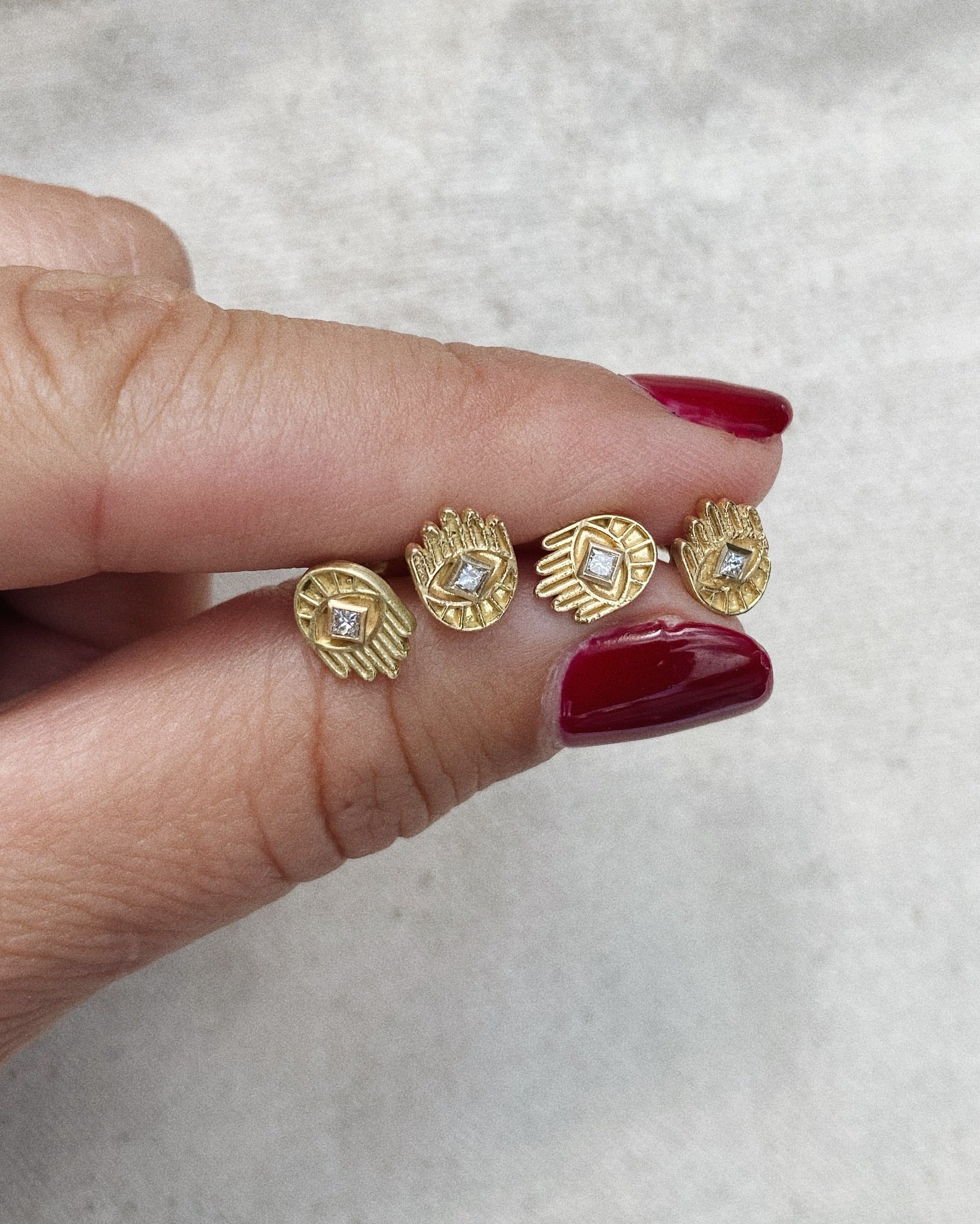 Kaja Erika Jorgensen 18k gold and Dimond Hamsa Earrings