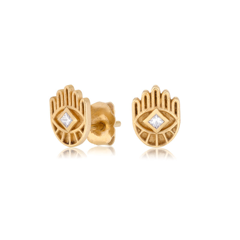 Kaja Erika Jorgensen 18k gold and Dimond Hamsa Earrings