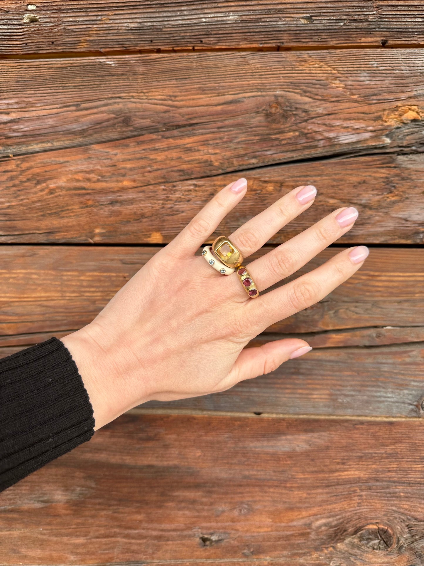 Kaja Erika Jorgensen 18k gold Rings, Uno Ring in combination with Wooly Ring and Octo Ring