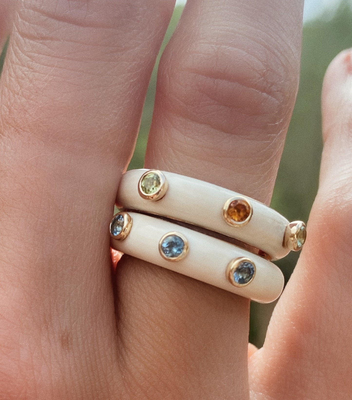 Wooly I Rings with Aquamarine, Peridot and Citrine Gemstones